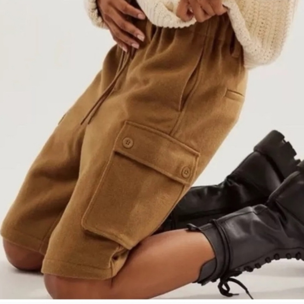 Free Peopke Brown Wool Cargo Shorts - Picture 2 of 3